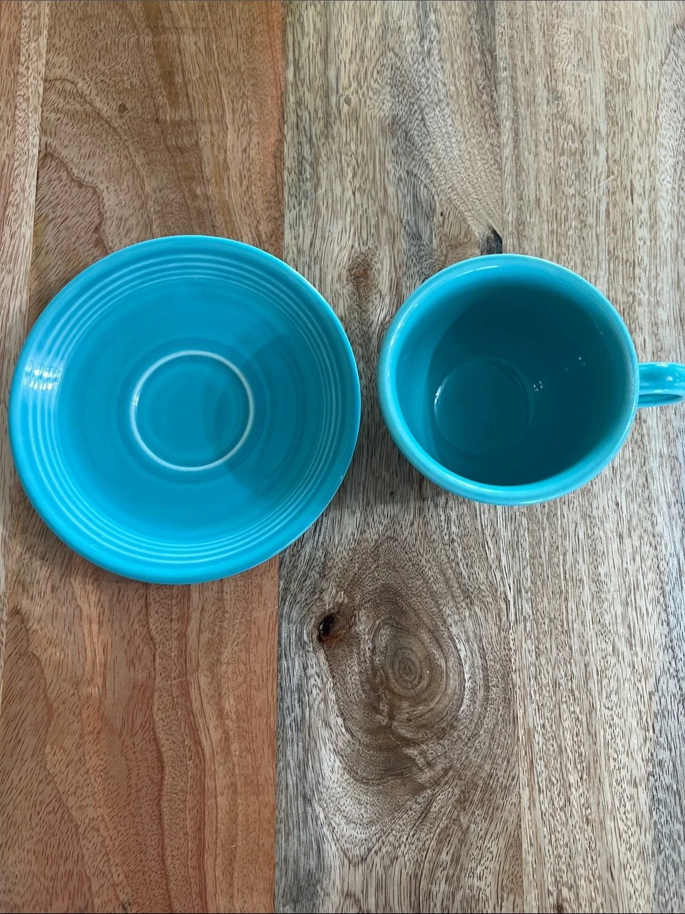 Homer Laughlin Fiestaware turquoise tea cup and saucer stamp year 1998